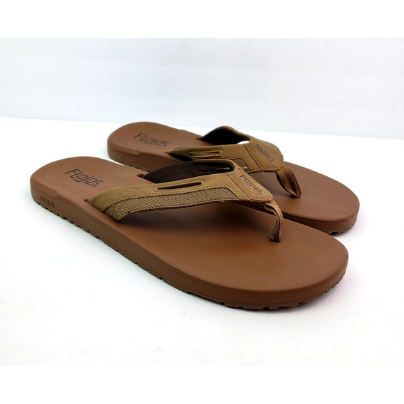 Flojos Mens Size 13 Tan Brown Slip On Casual Memory Foam Thong Flip Flop Sandals - Picture 1 of 12